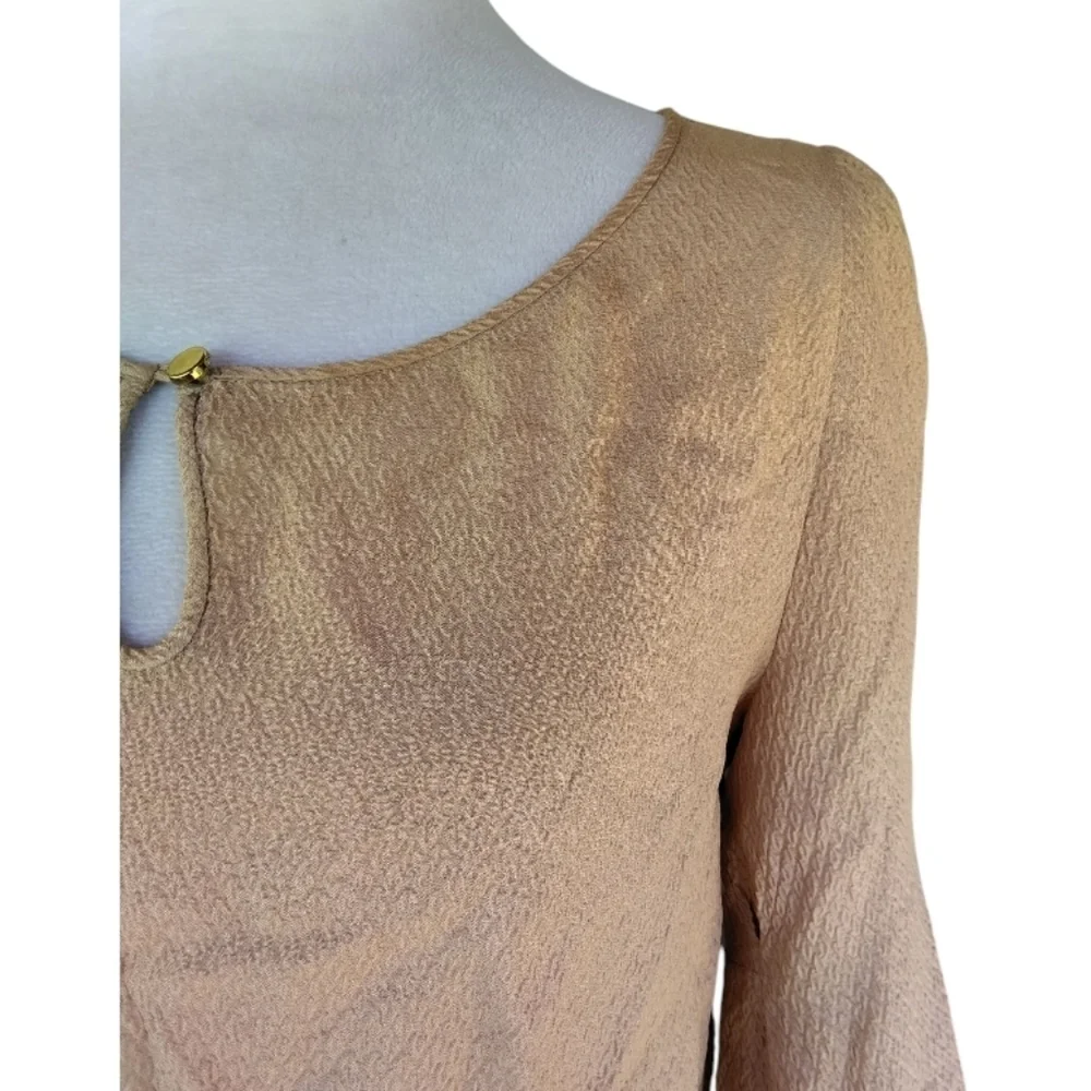 J. Crew Collection Textured 100% Silk Bishop Sleeve Blouse Taupe Color Size 2